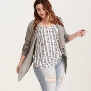 Torrid Slub Knit Lightweight Ribbed Drape Front Cascade Cardigan Sweater